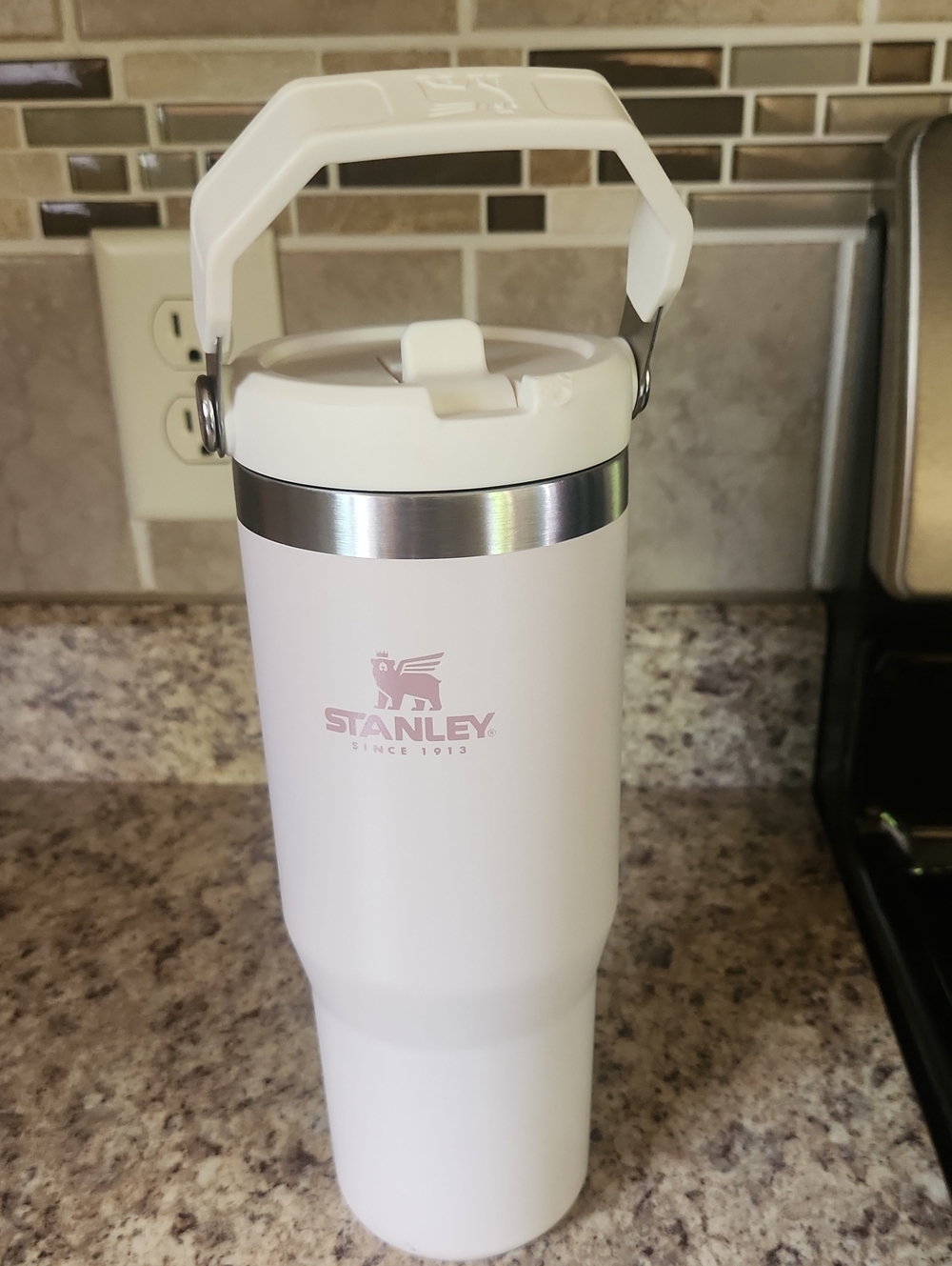 30oz Stanley Rose Quartz Travel Tumbler with Folding Handle
